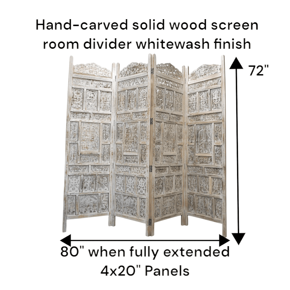 Hand-Crafted Whitewashed Wood Screen Room Divider image 13