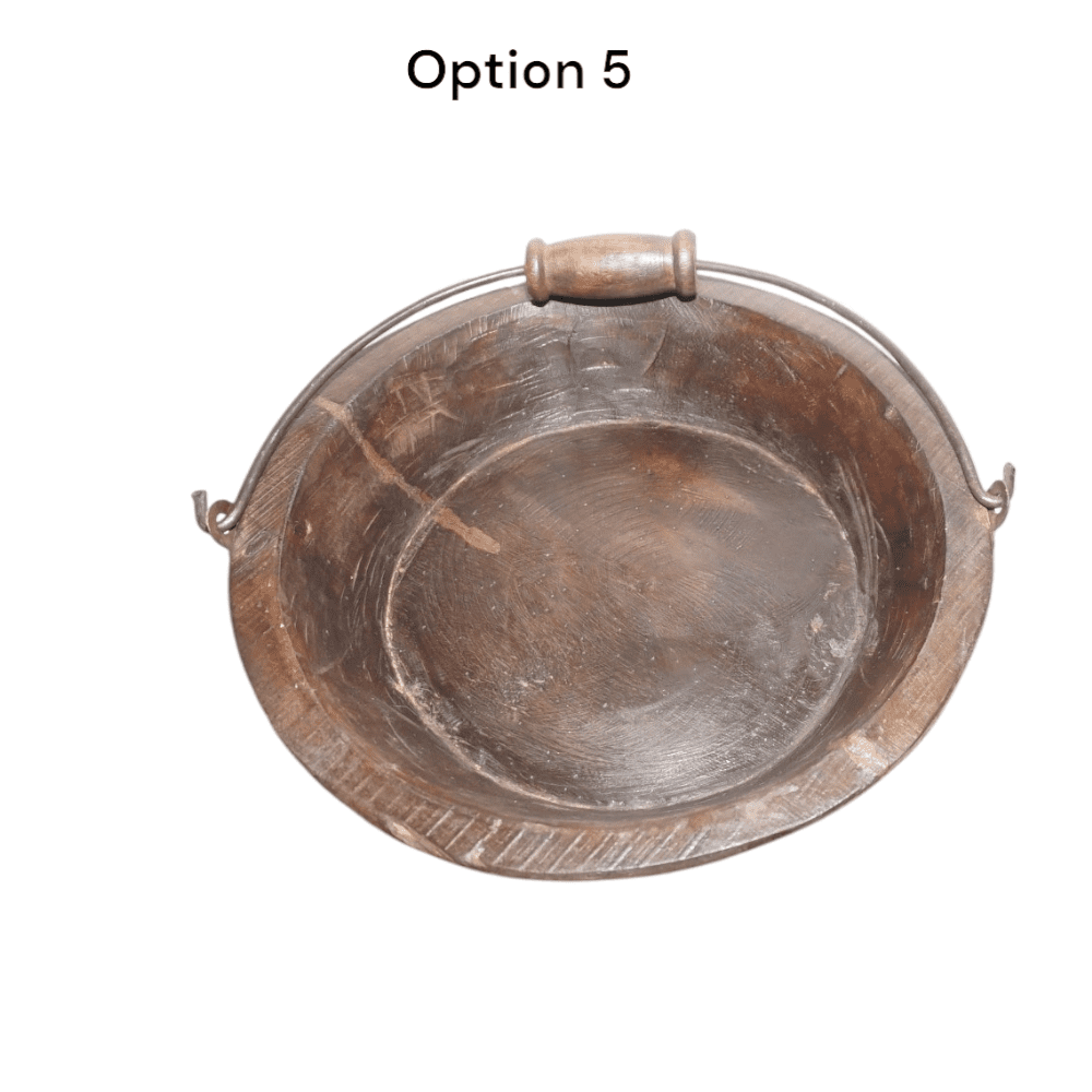 Vintage Wooden Bowls with a Handle Set of 2 image 2