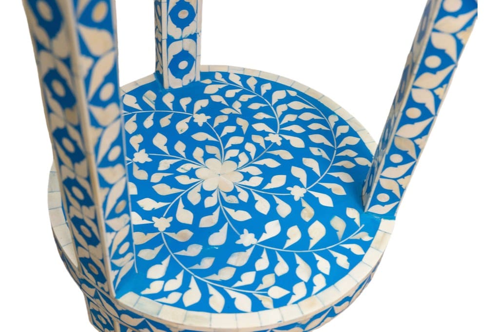 Blue and White Side Table Hand-crafted Bone Inlay image 5