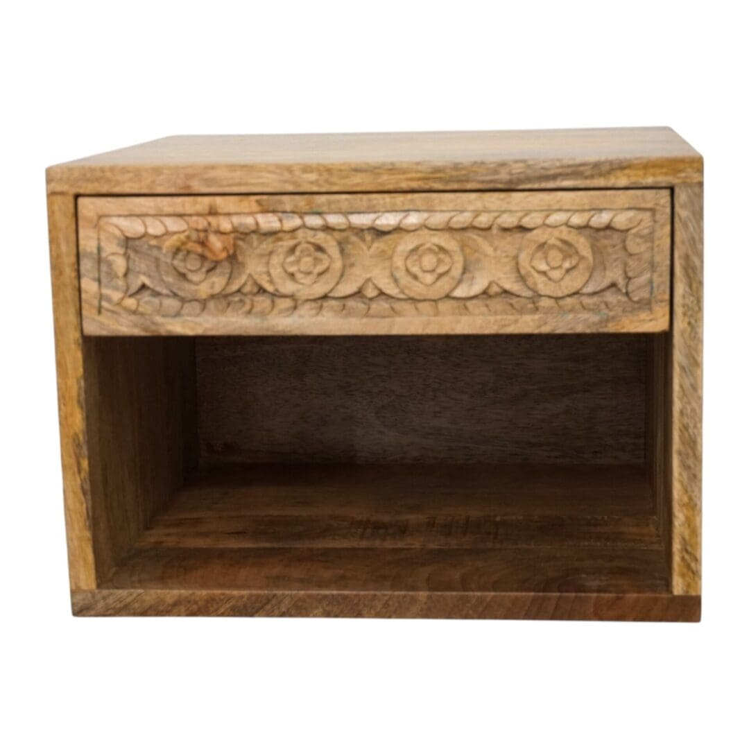Hand Carved Mango Wood Floating Nightstand Natural Wood image 6