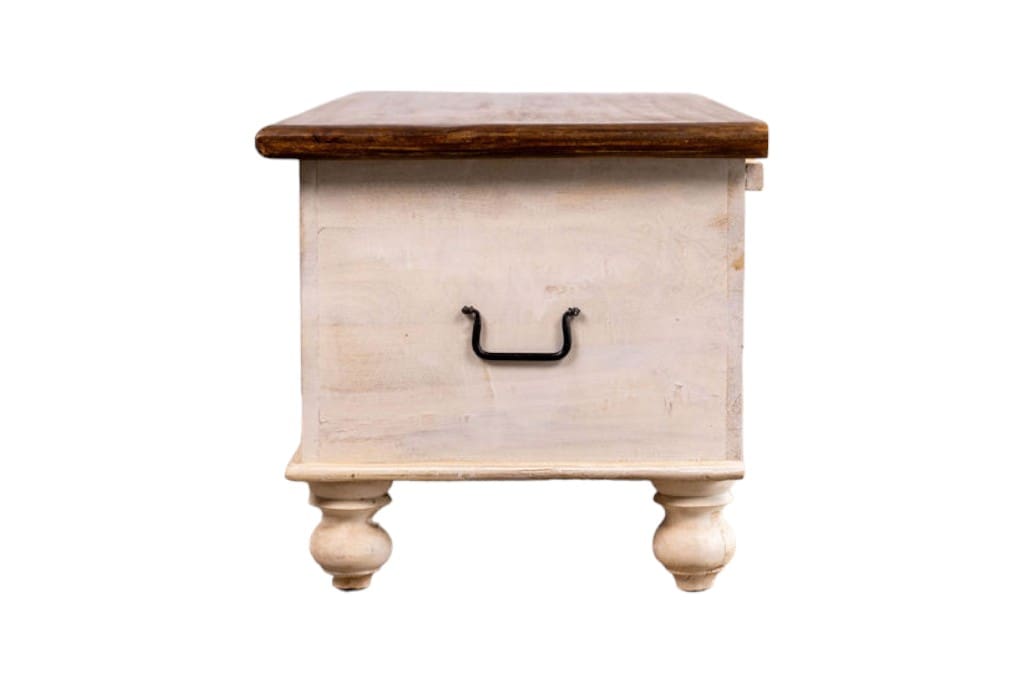Hand-Carved Geometric Cut-Out Bench Trunk image 4