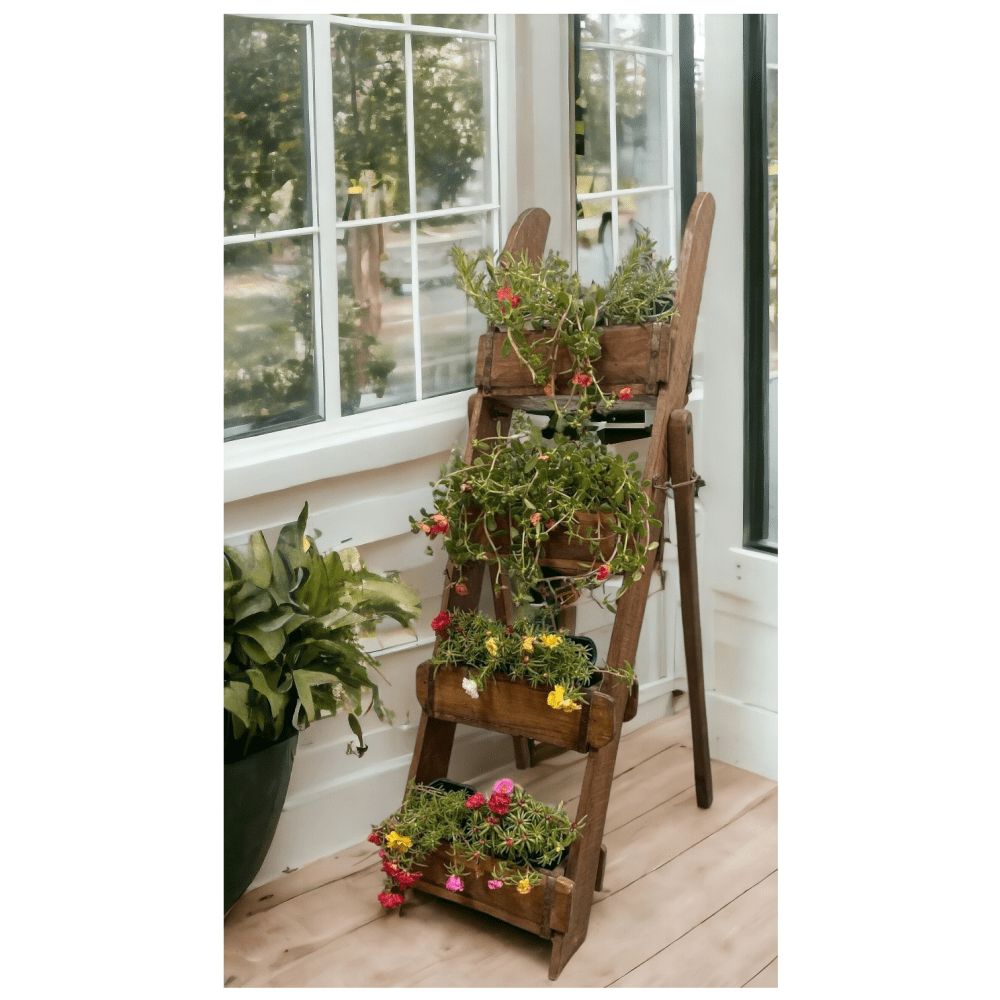 Farmhouse Vintage Wooden Brick Mold Ladder Display image 0