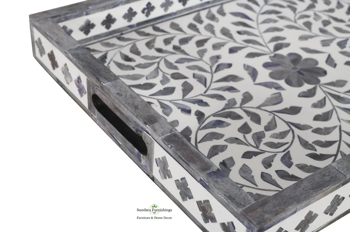 Gray and White Decorative Tray image 2