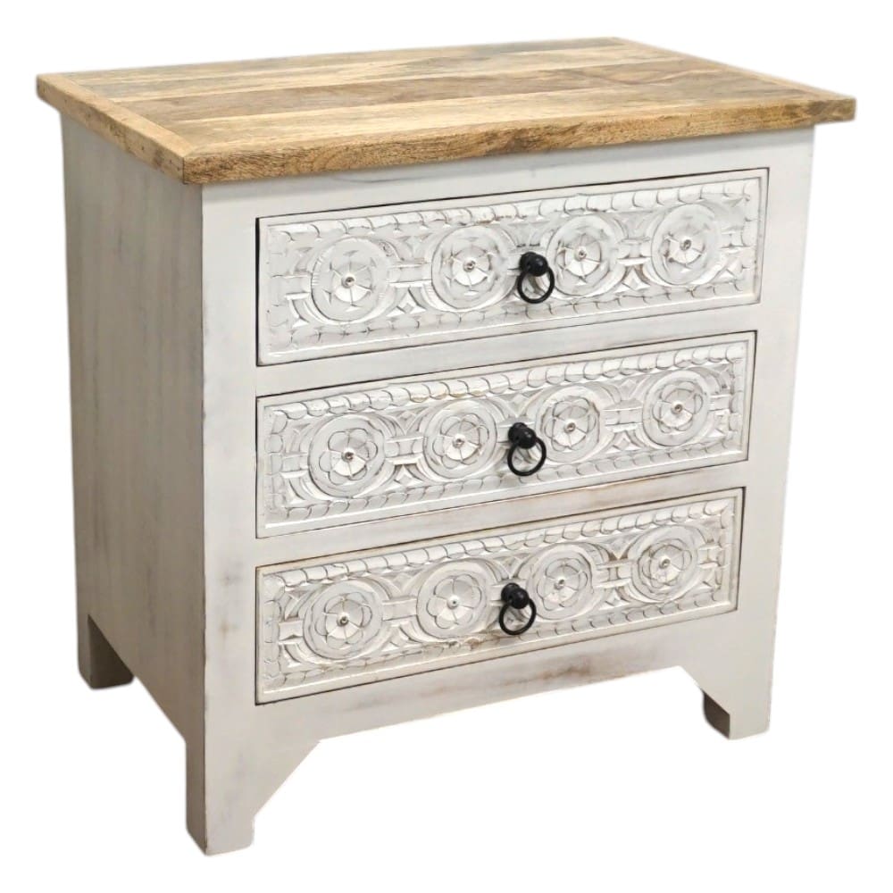 3-Drawer Natural/Whitewashed Side Table/Nightstand image 6