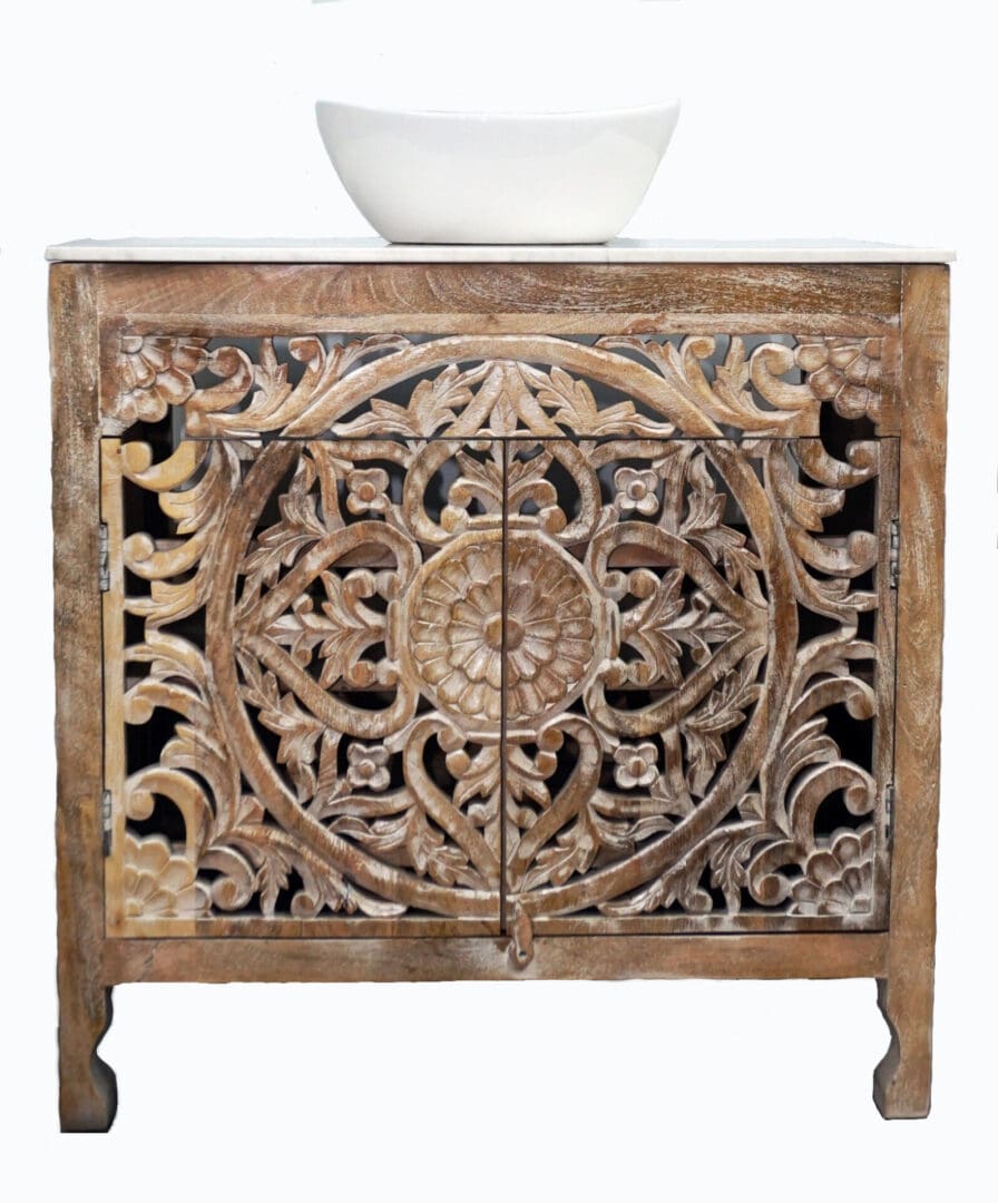 Natural Wood Vanity Gorgeous Hand-carved Detail Timeless Style image 12