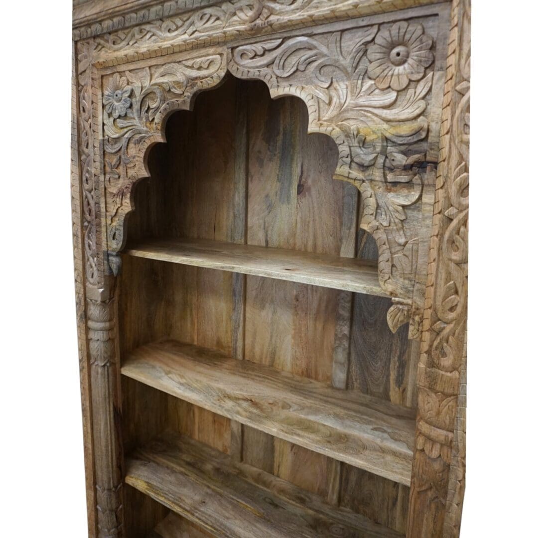 Hand-Carved Natural Mango Wood Bookcase image 7