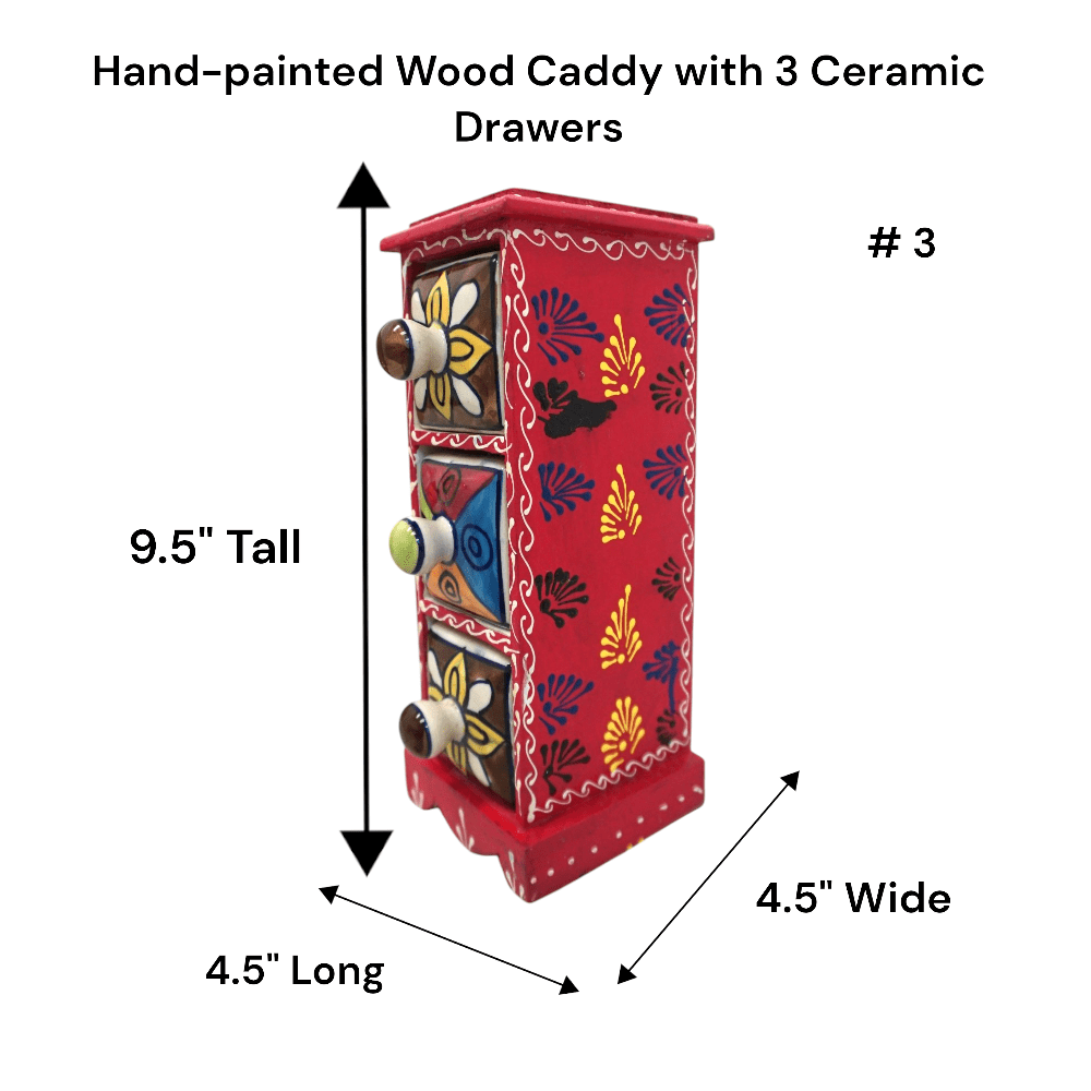 Hand-Painted Three Drawer Organizer Multicolor Ceramic image 7