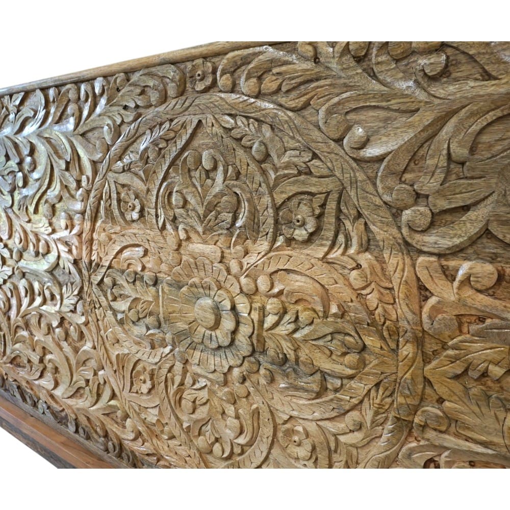Hand-Carved Queen Bedframe Natural Floral image 9