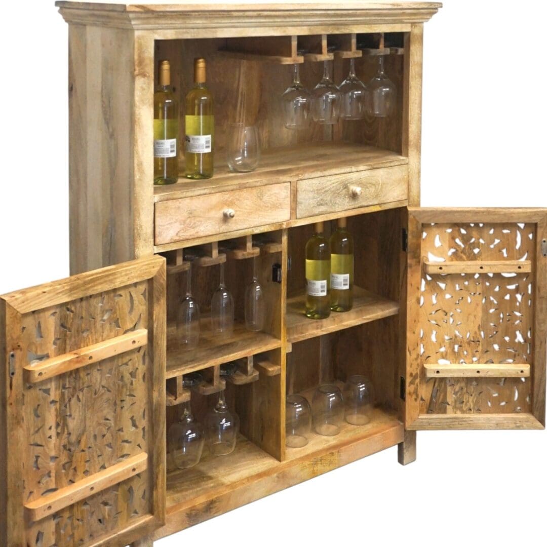 Hand-carved Mango Wood Bar Cabinet image 8
