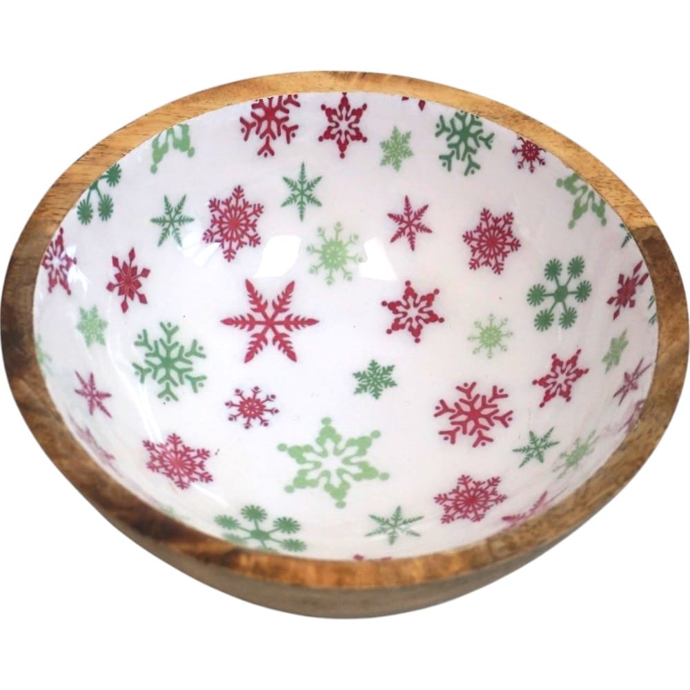 Set of 2 Winter Bowls in Natural Wood with White Enamel image 4