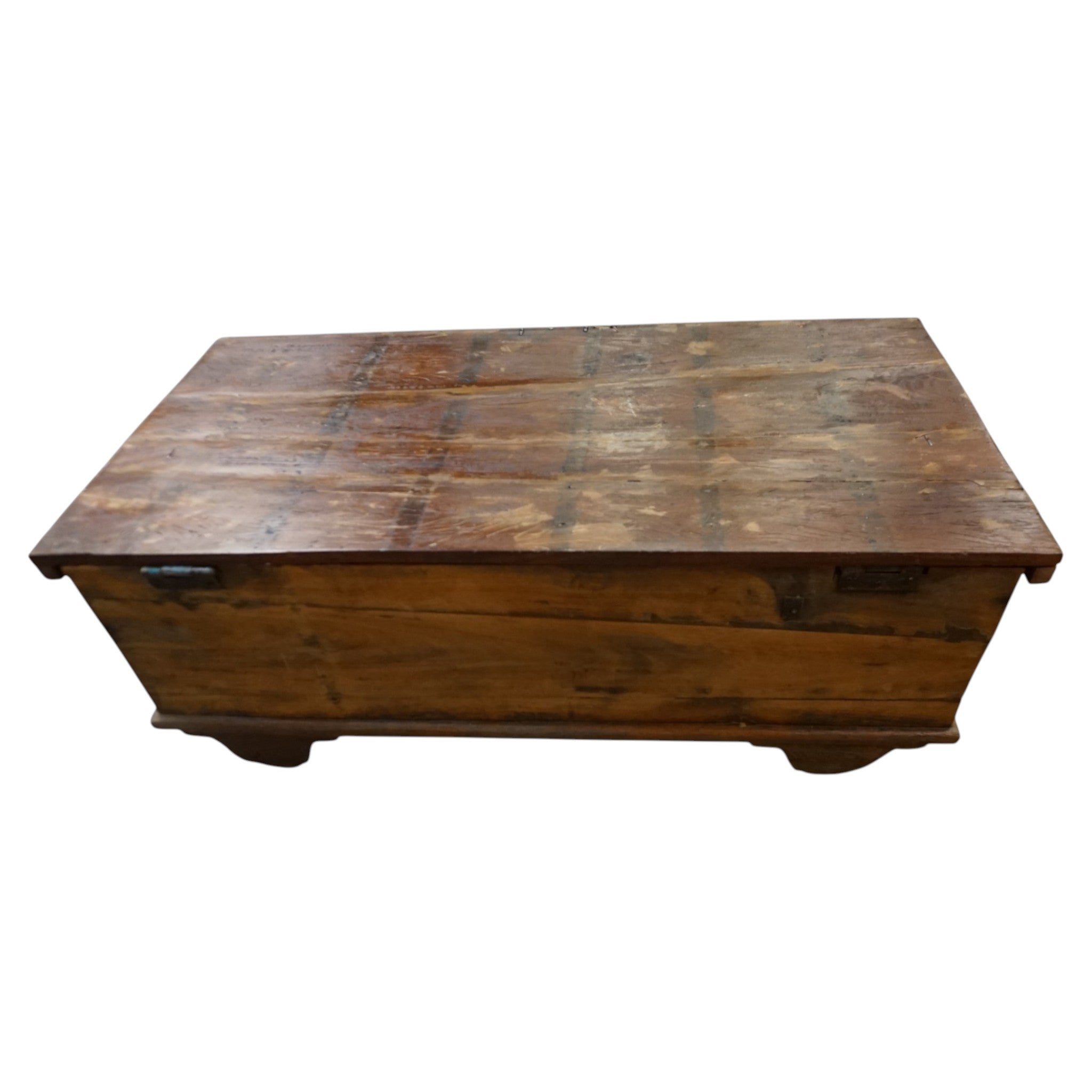 Handcrafted Large Reclaimed Wood Trunk Coffee Table | Storage & Wooden Wheels