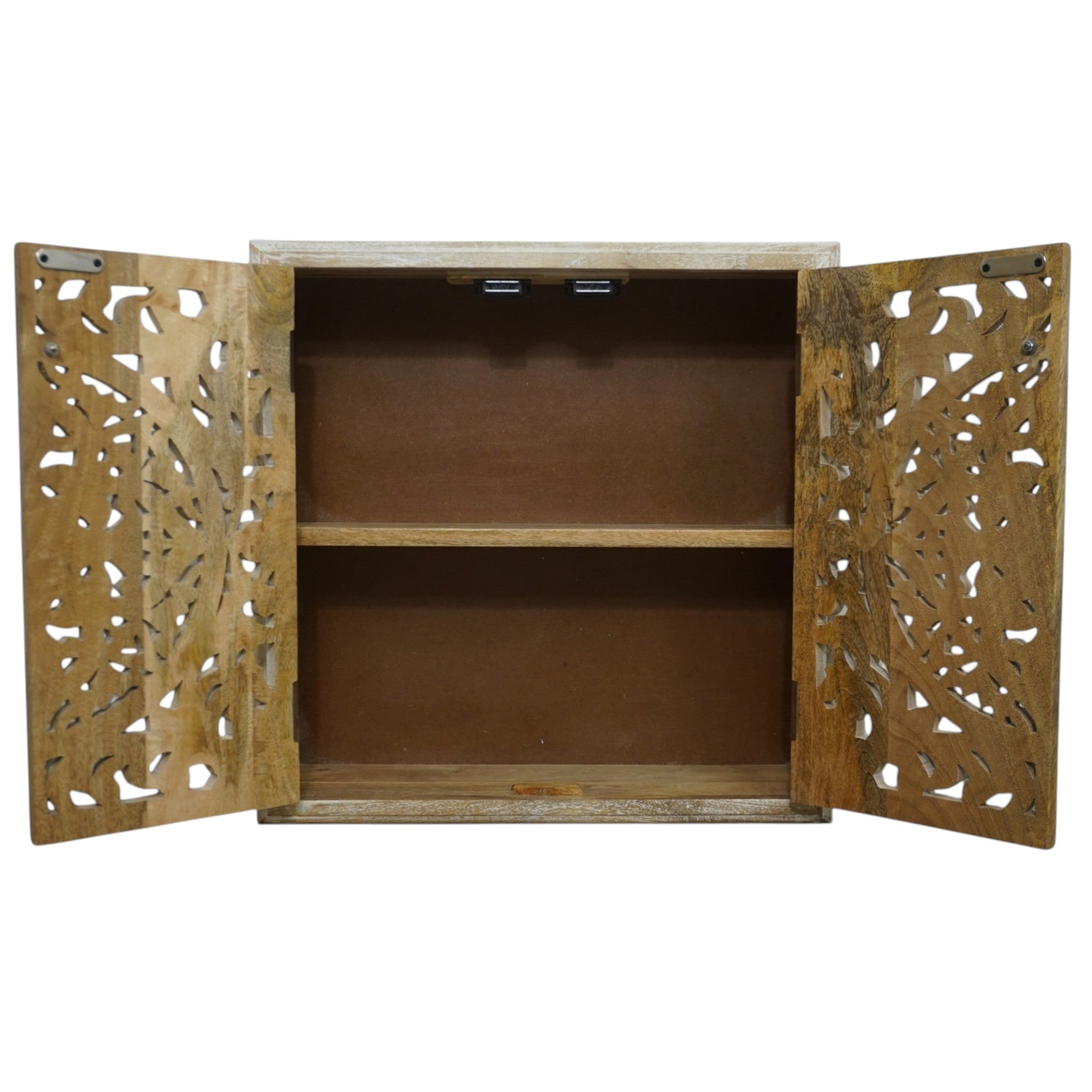 Handcrafted Mango Wood Bathroom Medicine Cabinet | Hand-Carved Cutout Doors