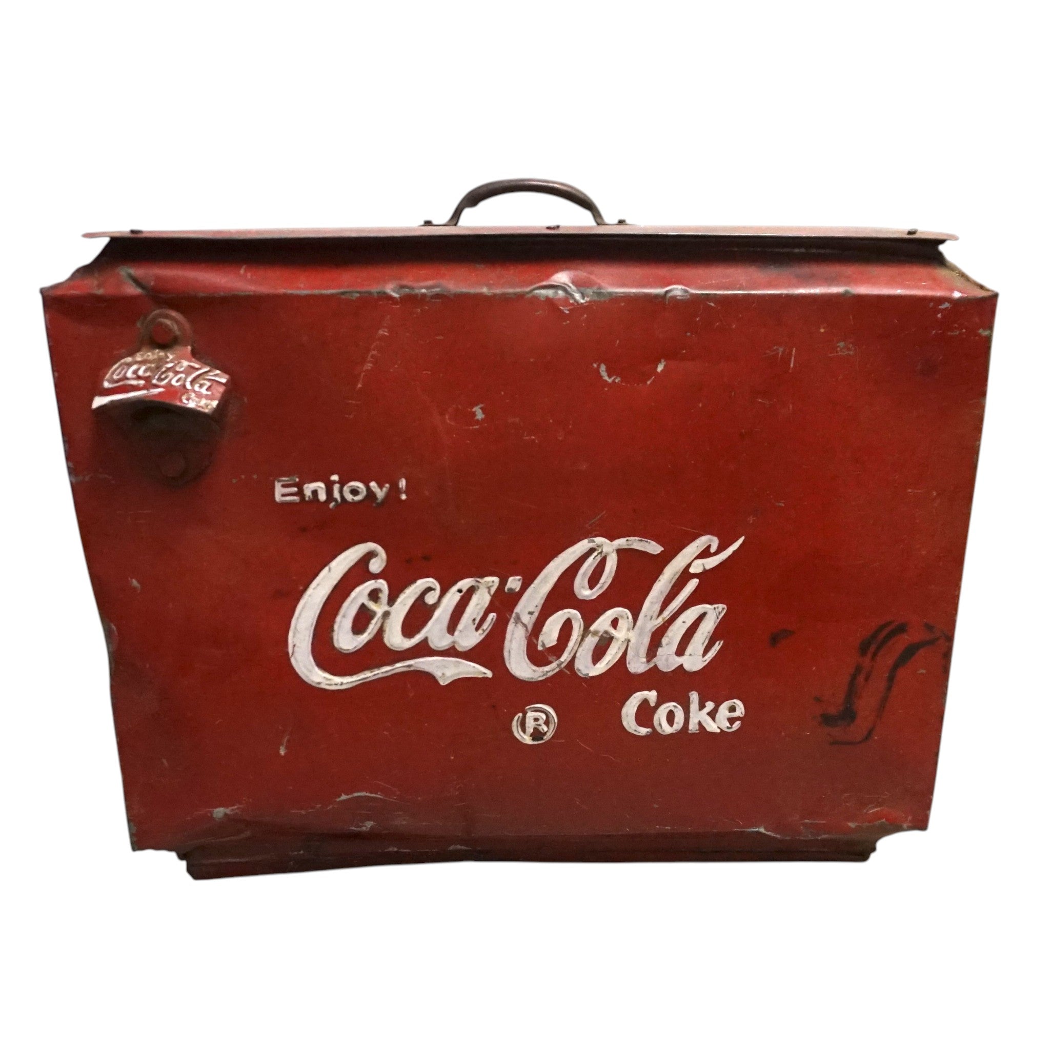 Vintage Coca-Cola Metal Cooler | Original Bottle Opener & Distressed Patina