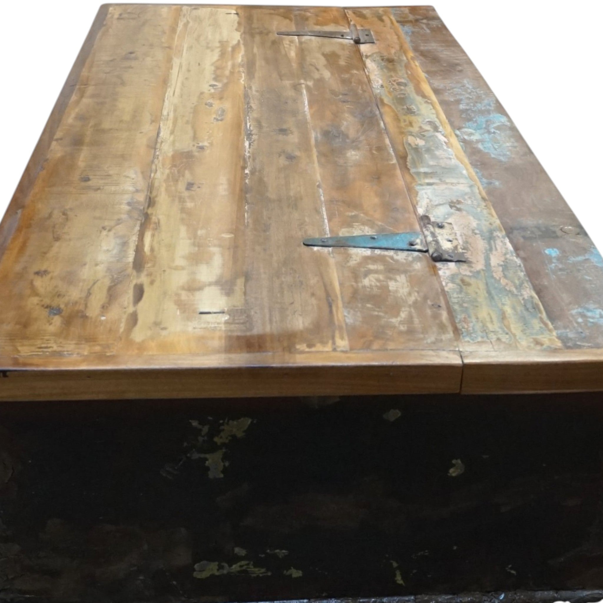 Handcrafted Large Reclaimed Wood Trunk Coffee Table | Storage & Wooden Wheels