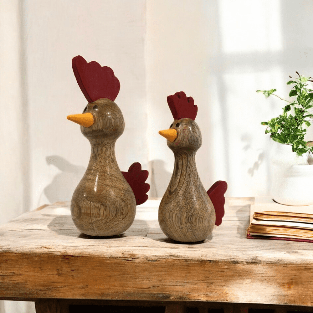 Hand-crafted Set of Two Wooden Chickens image 5