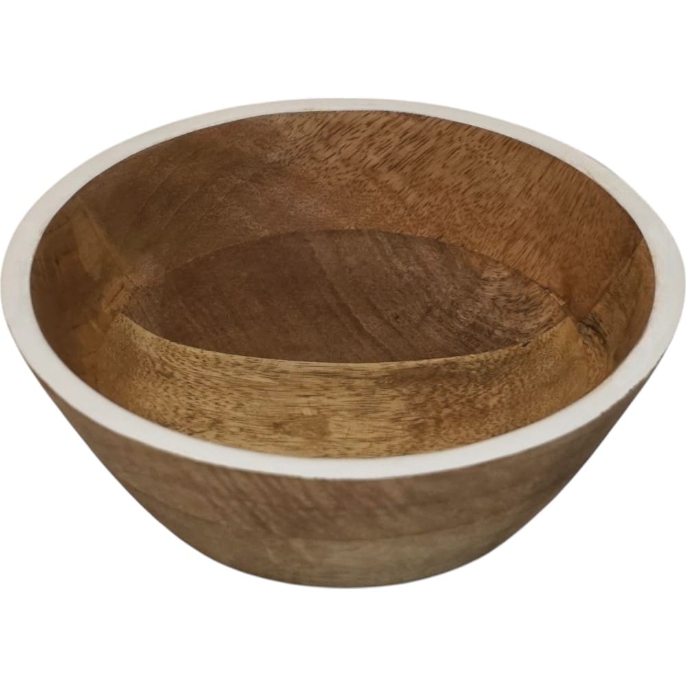 Natural Wood Bowl with White Enamel Rim image 5