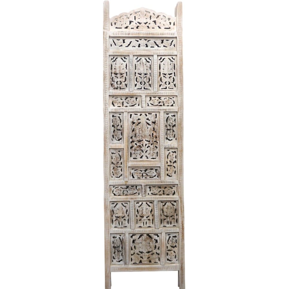Hand-Crafted Whitewashed Wood Screen Room Divider image 5
