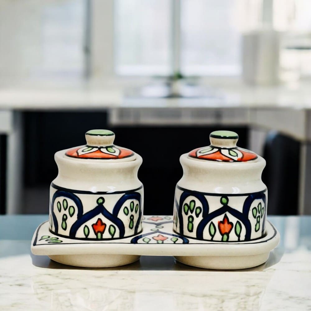 Set of Two Ceramic Pots with a Matching Tray - 4 image