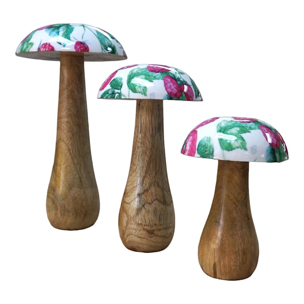 Hand-crafted Whimsical Wooden Mushrooms Set of 3 Berry image 2