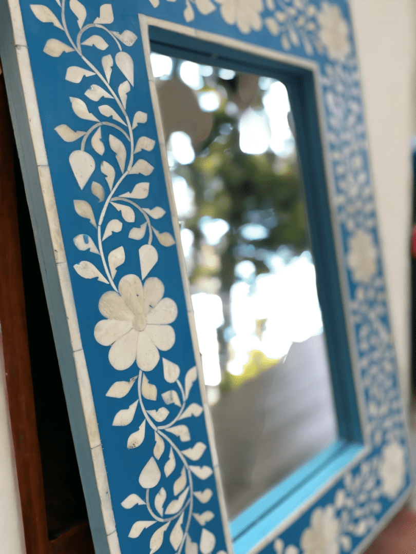 Blue and White Inlay Mirror Hand-Crafted image 2