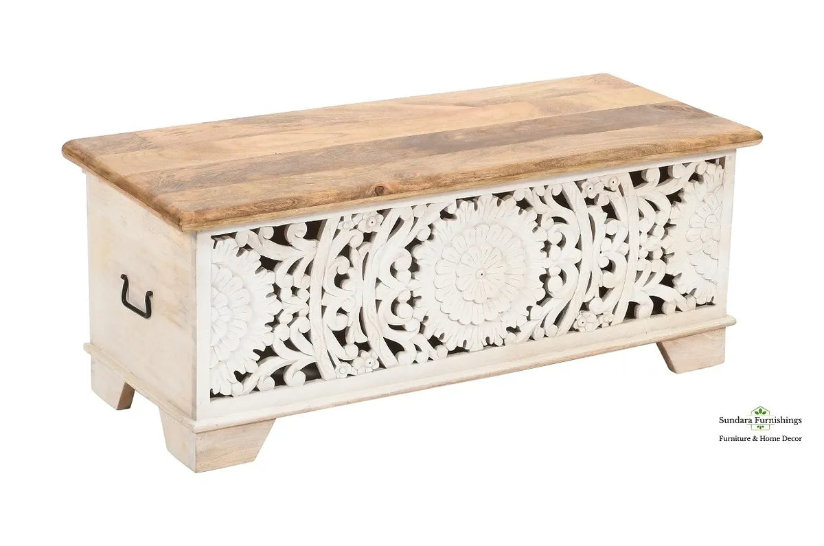 Hand-carved Mandala Cut-Out Bench Trunk image 2