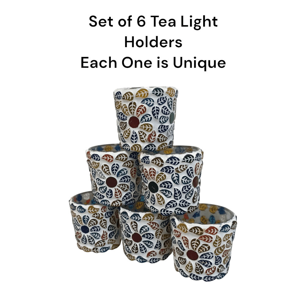 Multicolor Round Mosaic Glass Tea Light Holder Set of 6 image 5