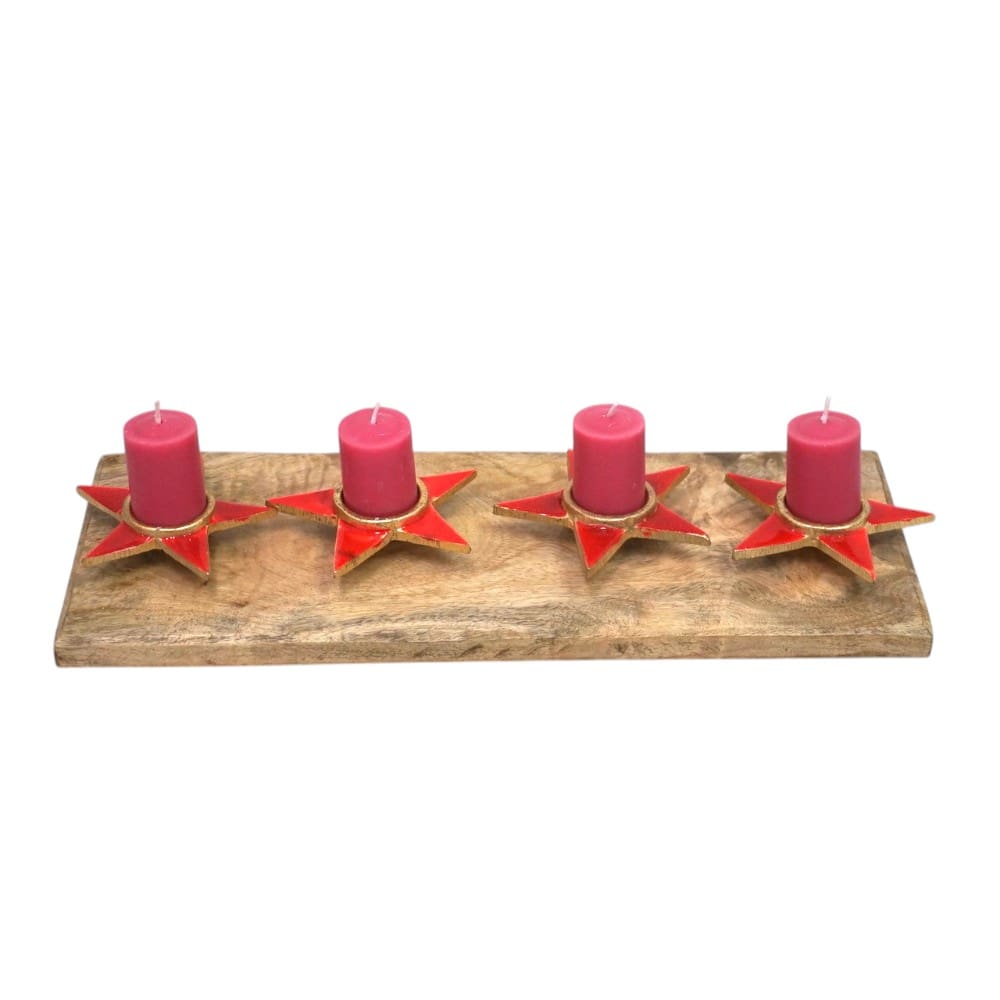 Four Star Tea Light Holder with Solid Wood Base image 3
