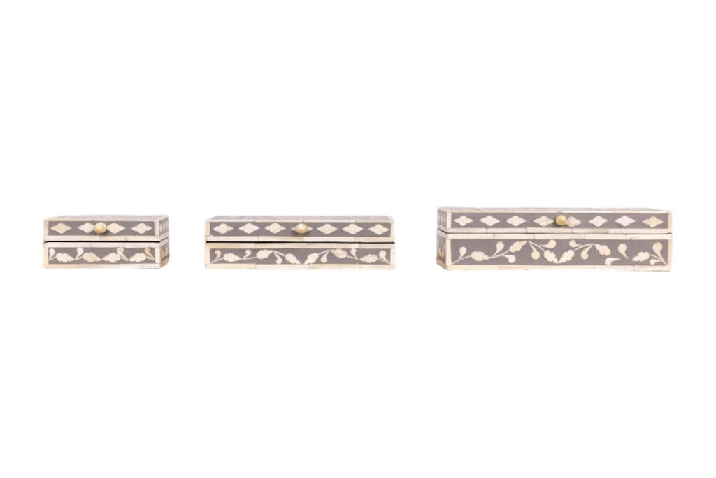 Set of 3 Inlay Boxes Hand-crafted in Gray and White image 4