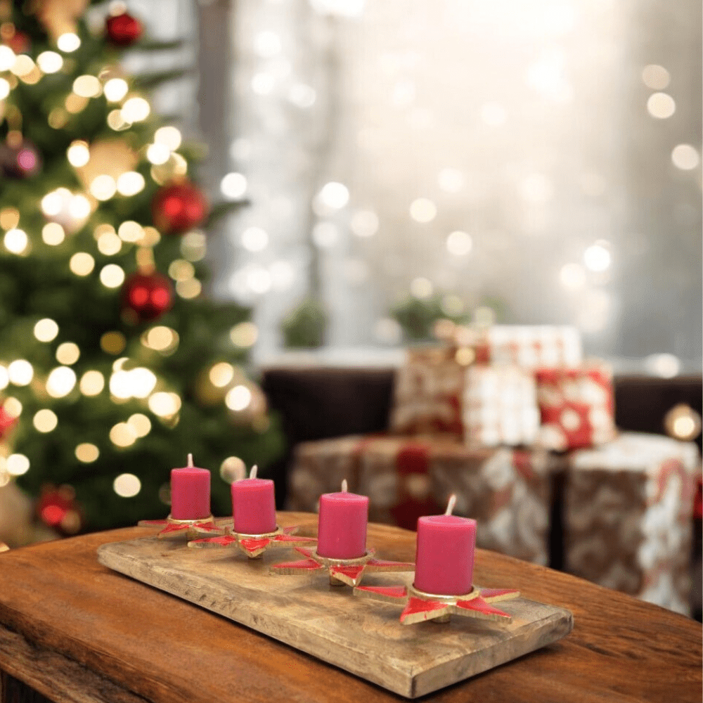 Four Star Tea Light Holder with Solid Wood Base image 0