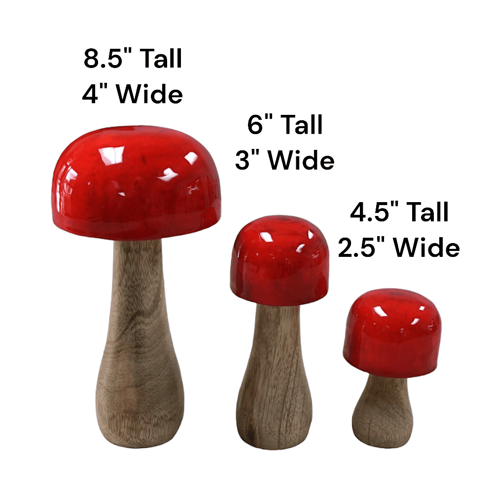 Hand-crafted Whimsical Wooden Mushrooms Set of 3 Red image 12