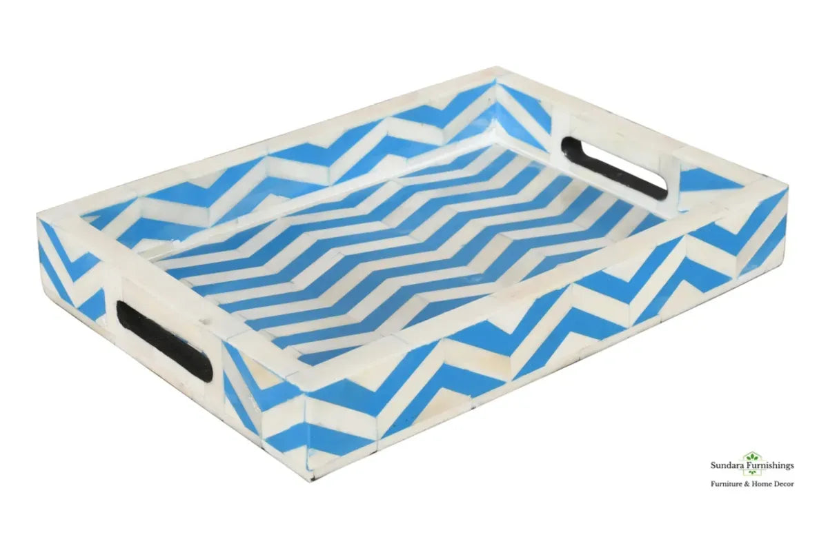 Blue and White Chevron Tray image 1