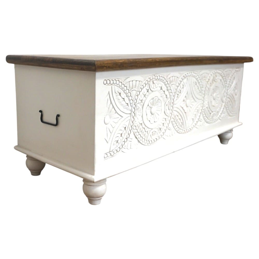 Hand-carved Bench Trunk Mandala Design image 6