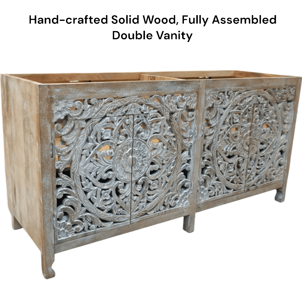 Natural Wood Double Vanity Gorgeous Hand-carved Detail image 25