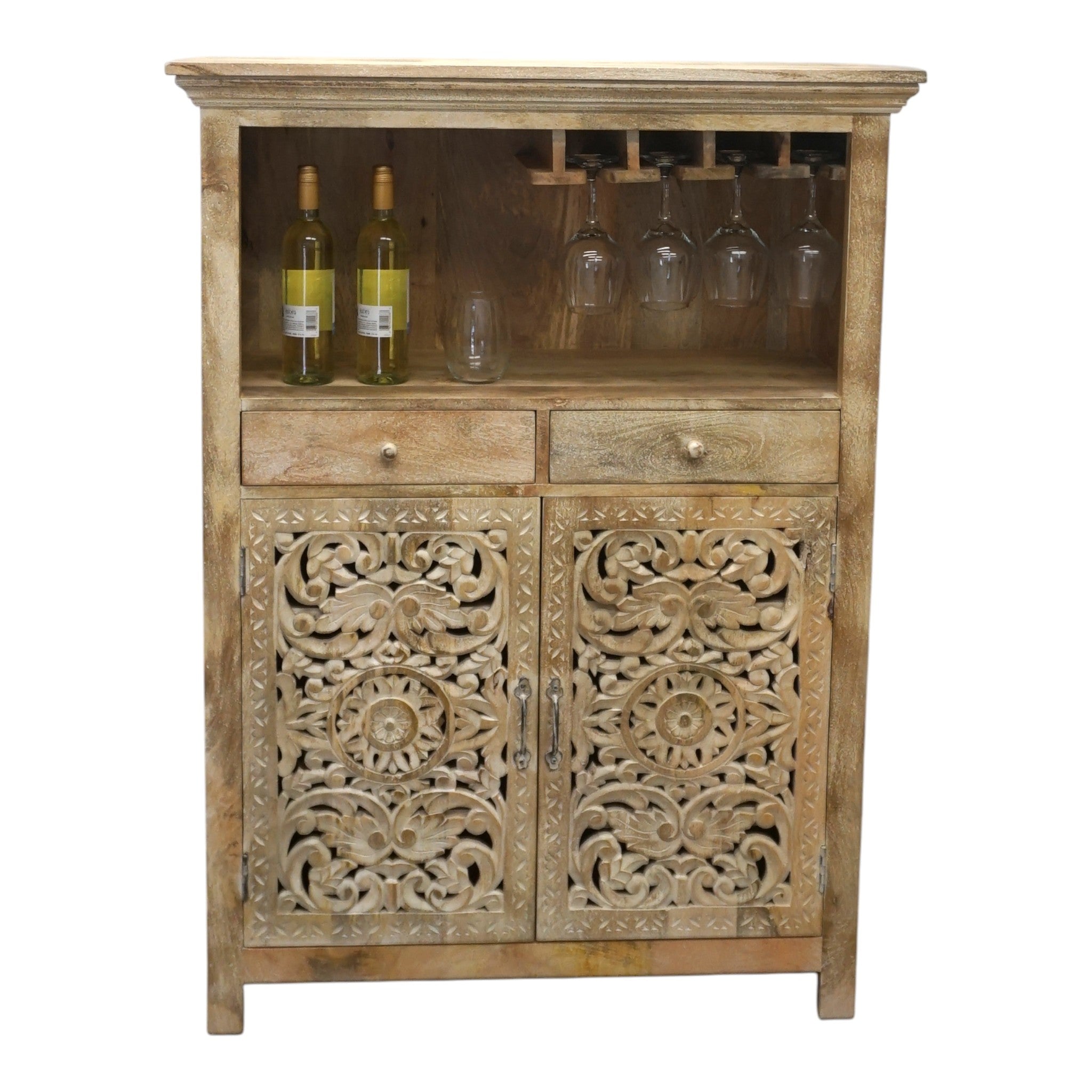 Hand-carved Mango Wood Bar Cabinet