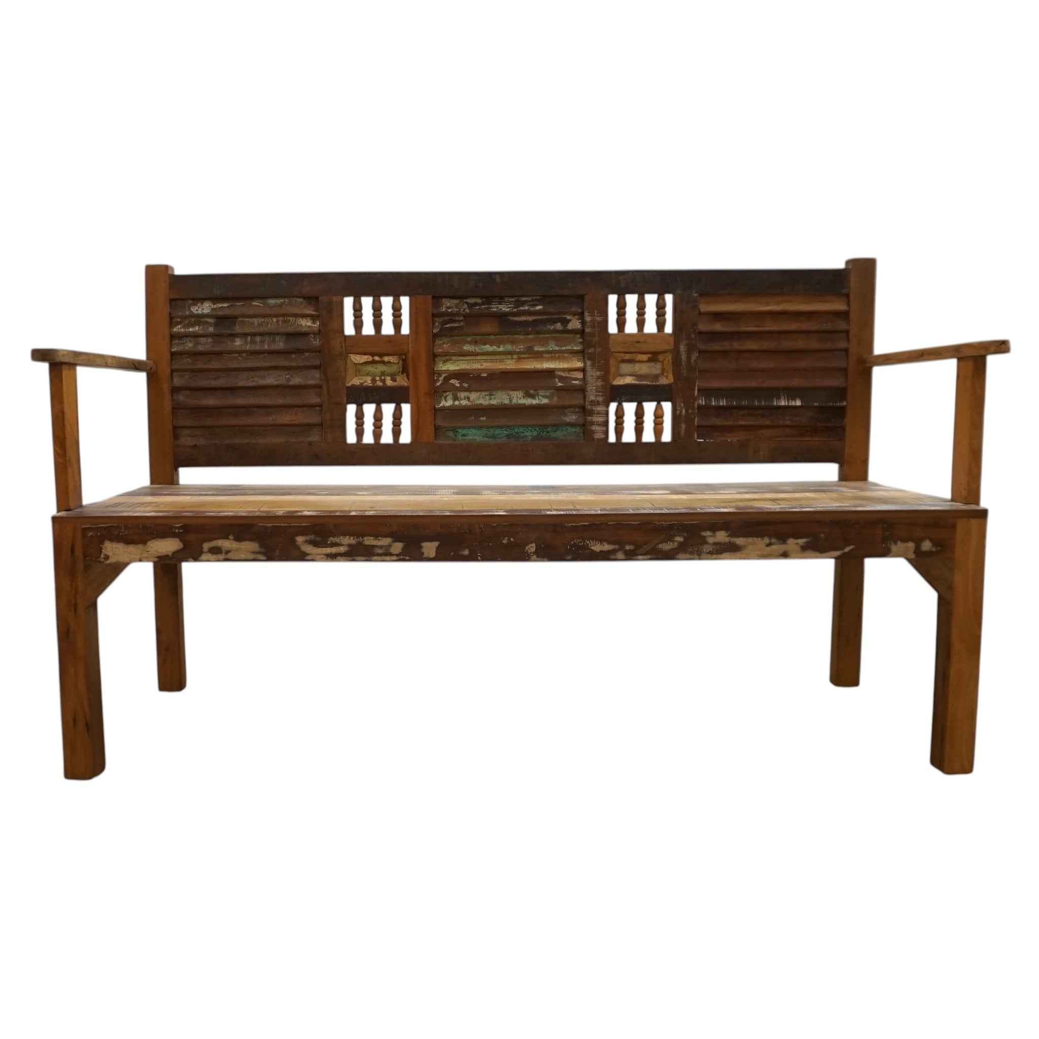 Handcrafted Reclaimed Wood Bench | With Back & Arms | 60" | Entryway, Dining & Garden Seating (Copy)
