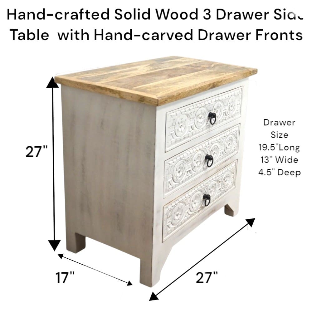 3-Drawer Natural/Whitewashed Side Table/Nightstand image 11