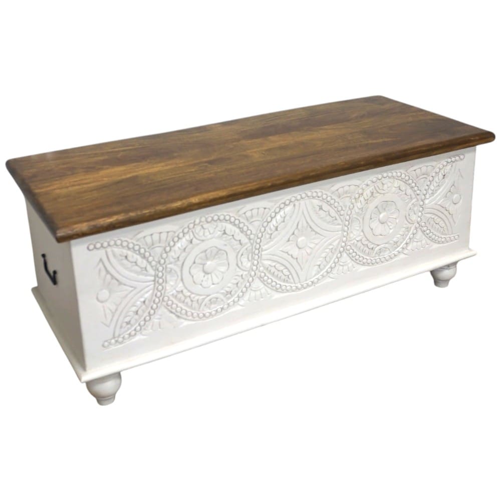 Hand-carved Bench Trunk Mandala Design image 2