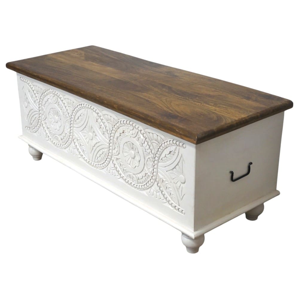 Hand-carved Bench Trunk Mandala Design image 3