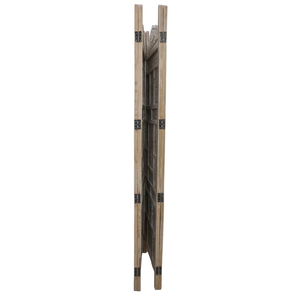 Hand-Crafted Whitewashed Wood Screen Room Divider image 6