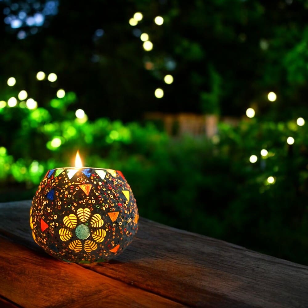 3.5 Inch Multicolor Round Mosaic Glass Candle Holder Set of 3 image 0
