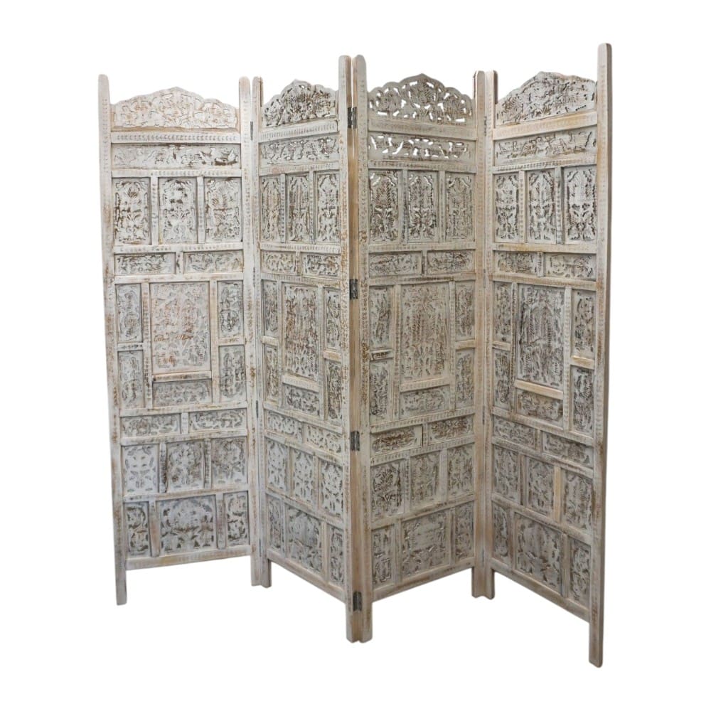 Hand-Crafted Whitewashed Wood Screen Room Divider image 3