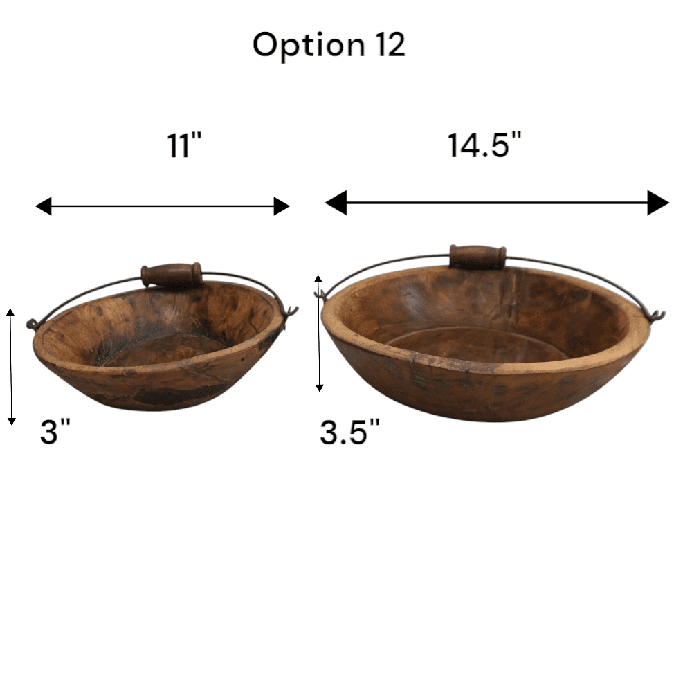 Vintage Wooden Bowls with a Handle Set of 2 image 9