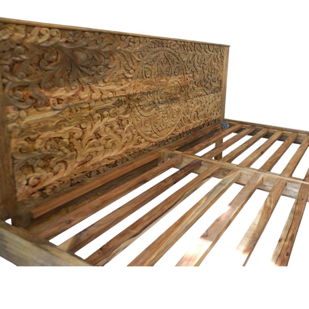 Hand-Carved King Bedframe Natural Floral image 7