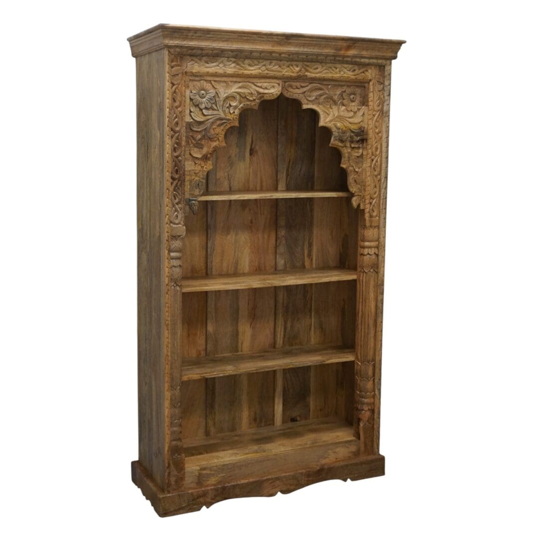 Hand-Carved Natural Mango Wood Bookcase image 2