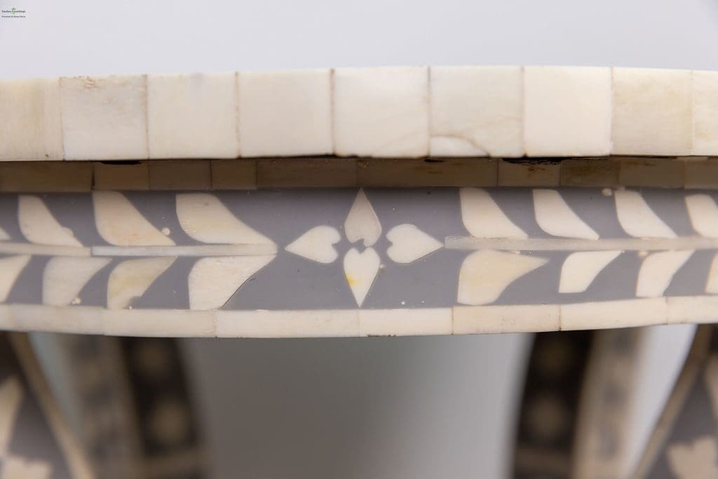 Gray and White Side Table Hand-Crafted Bone Inlay image 6