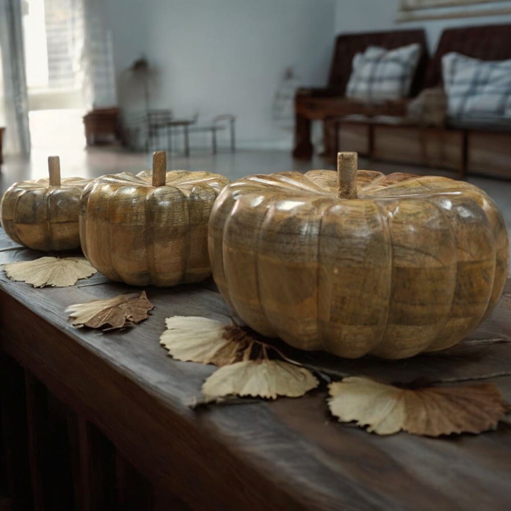 Hand-crafted Fall Pumpkins Natural Wood image 2