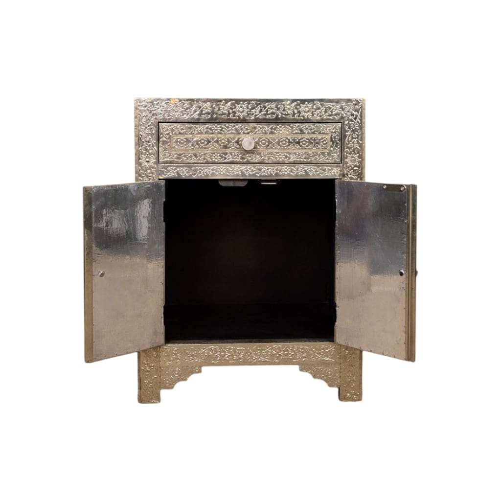 Pair of White Metal Side Table Hand-Embossed image 3