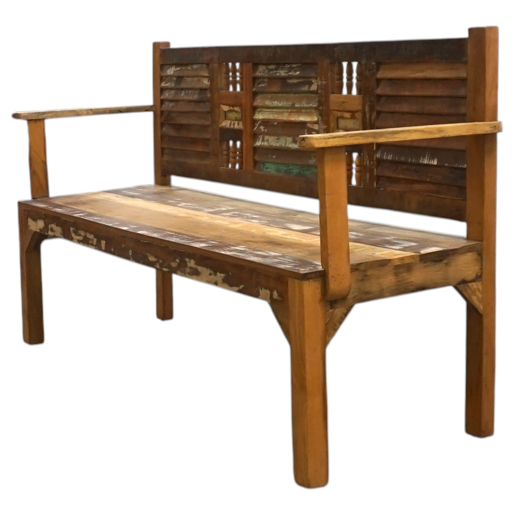 Handcrafted Reclaimed Wood Bench | With Back & Arms | 60" | Entryway, Dining & Garden Seating (Copy)