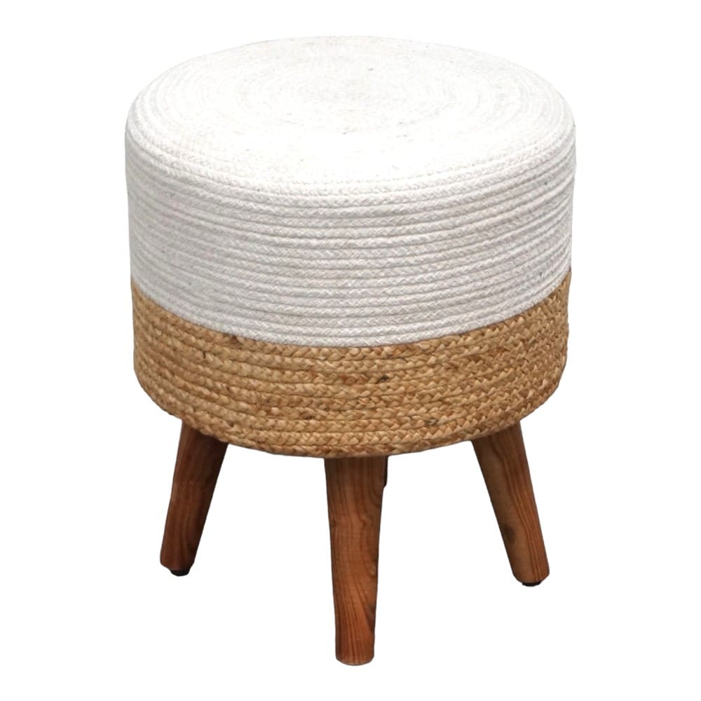 Hand-crafted Jute Stool Multiple Color Options - White Top image