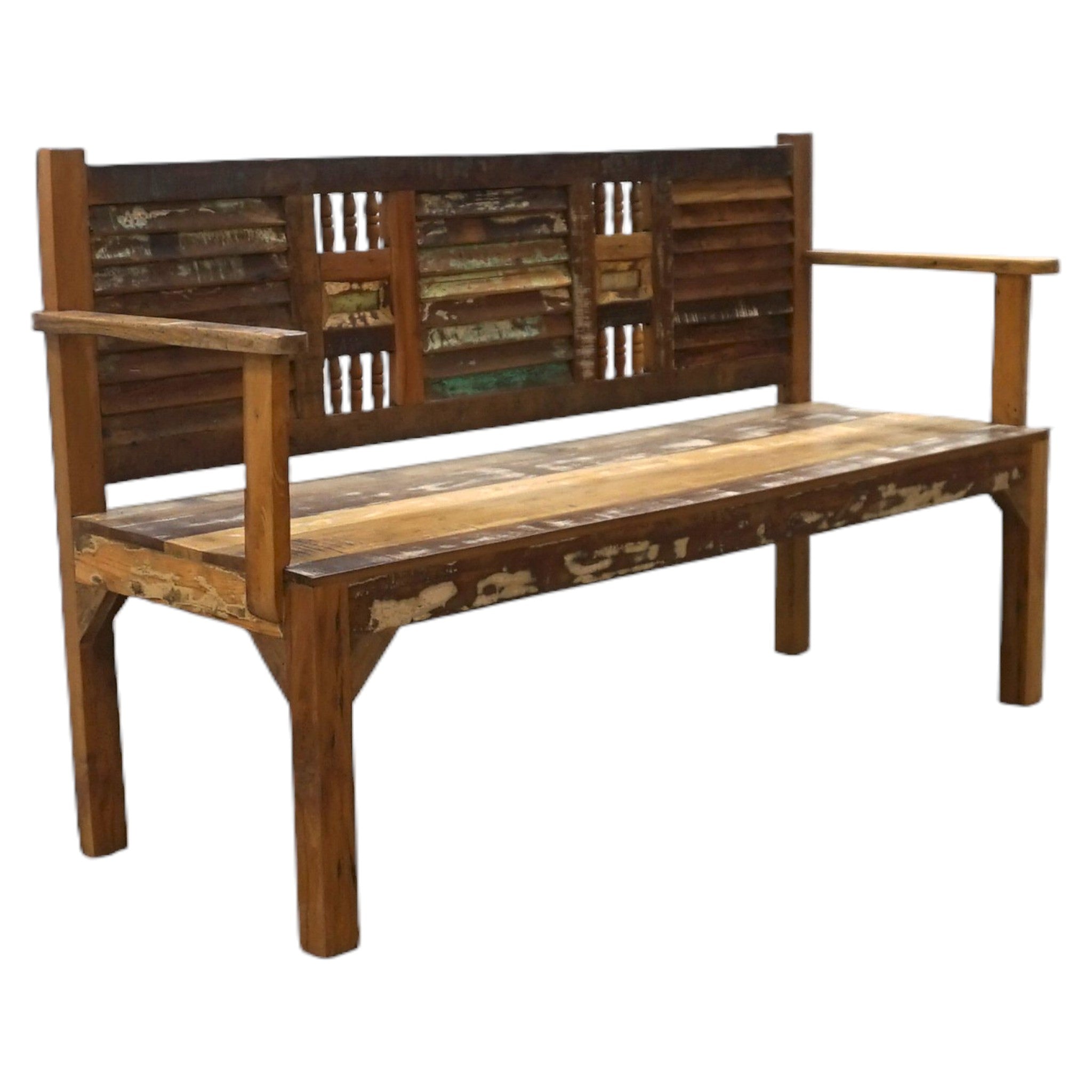 Handcrafted Reclaimed Wood Bench | With Back & Arms | 60" | Entryway, Dining & Garden Seating (Copy)